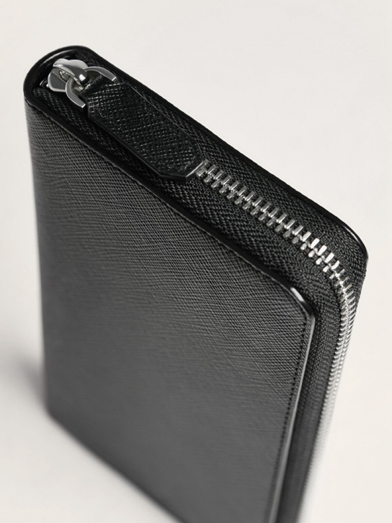 Black Men's Pedro Embossed Leather Zip-Around Wallet | OSAWFI-859