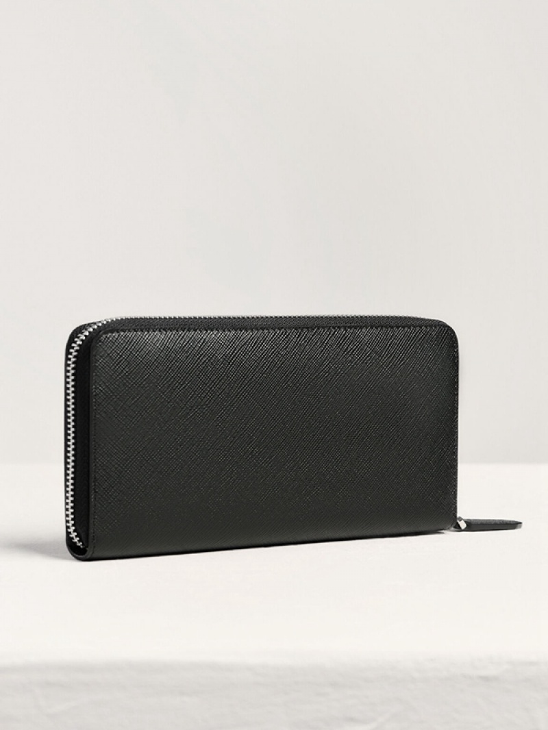 Black Men's Pedro Embossed Leather Zip-Around Wallet | OSAWFI-859