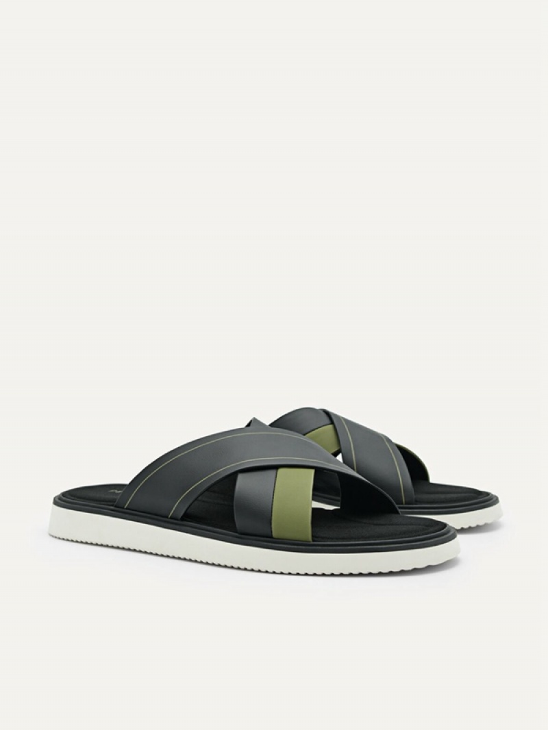 Black Men's Pedro Flex Slides | VTJIUA-580