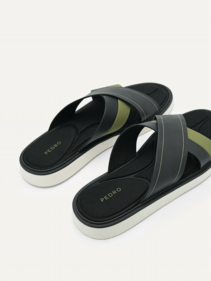 Black Men's Pedro Flex Slides | VTJIUA-580