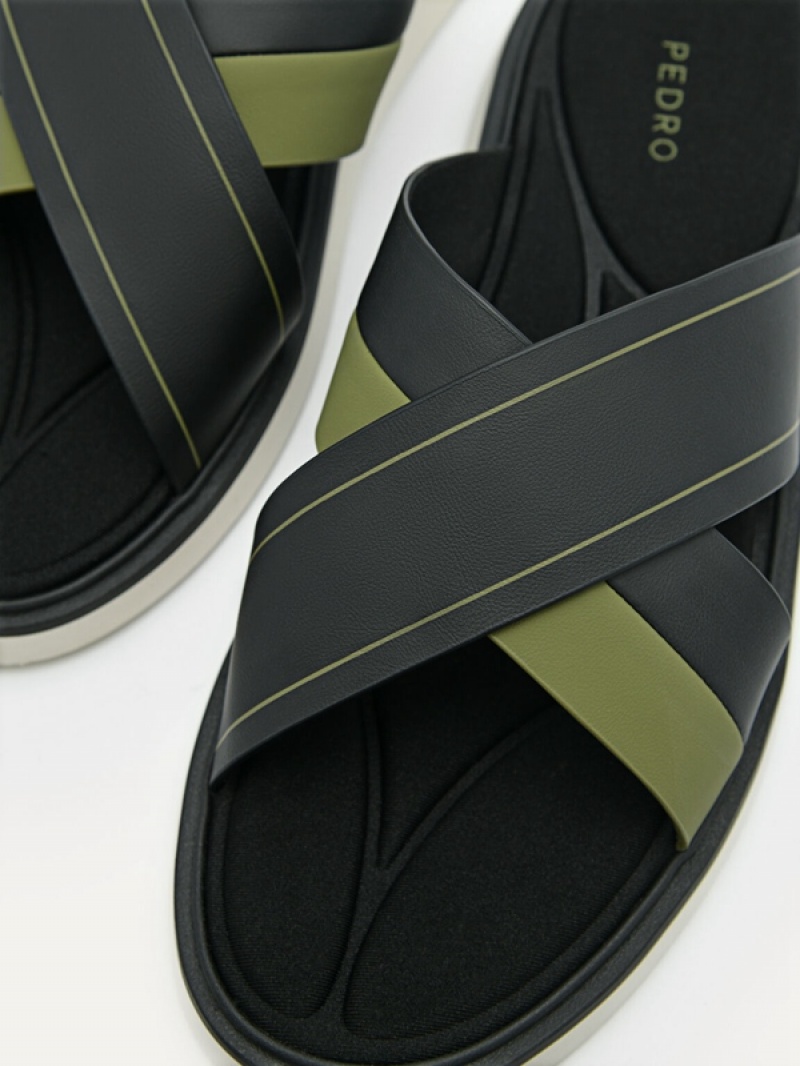 Black Men's Pedro Flex Slides | VTJIUA-580