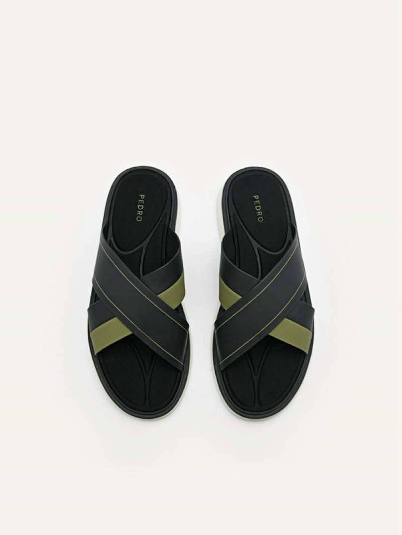 Black Men's Pedro Flex Slides | VTJIUA-580