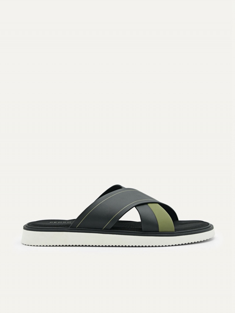 Black Men\'s Pedro Flex Slides | VTJIUA-580