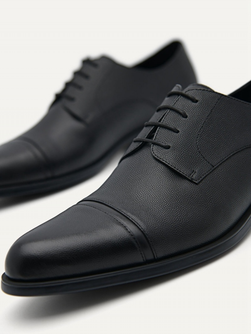 Black Men's Pedro Foster Leather Derby Shoes | ZXPFDB-682