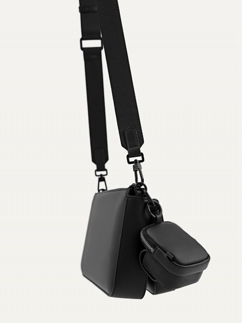 Black Men's Pedro Frank with Earphone Holder Sling Bag | PCWZVE-253