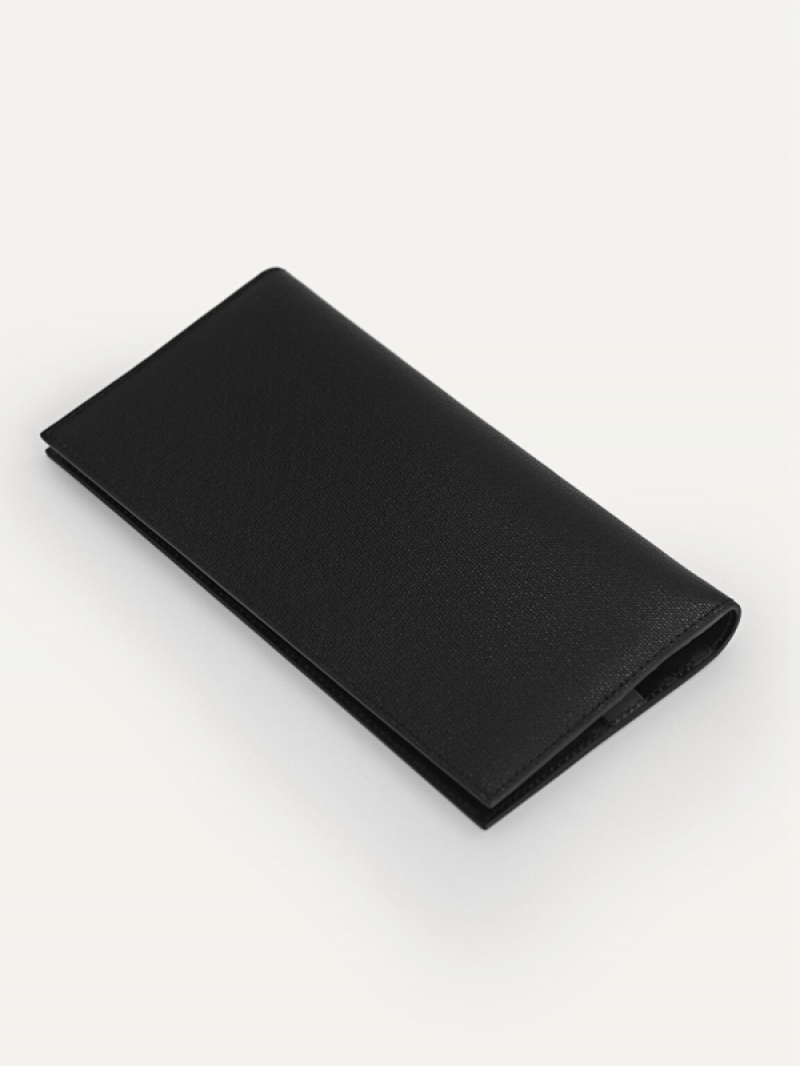 Black Men's Pedro Full-Grain Long Leather Wallet | WEKGVT-683