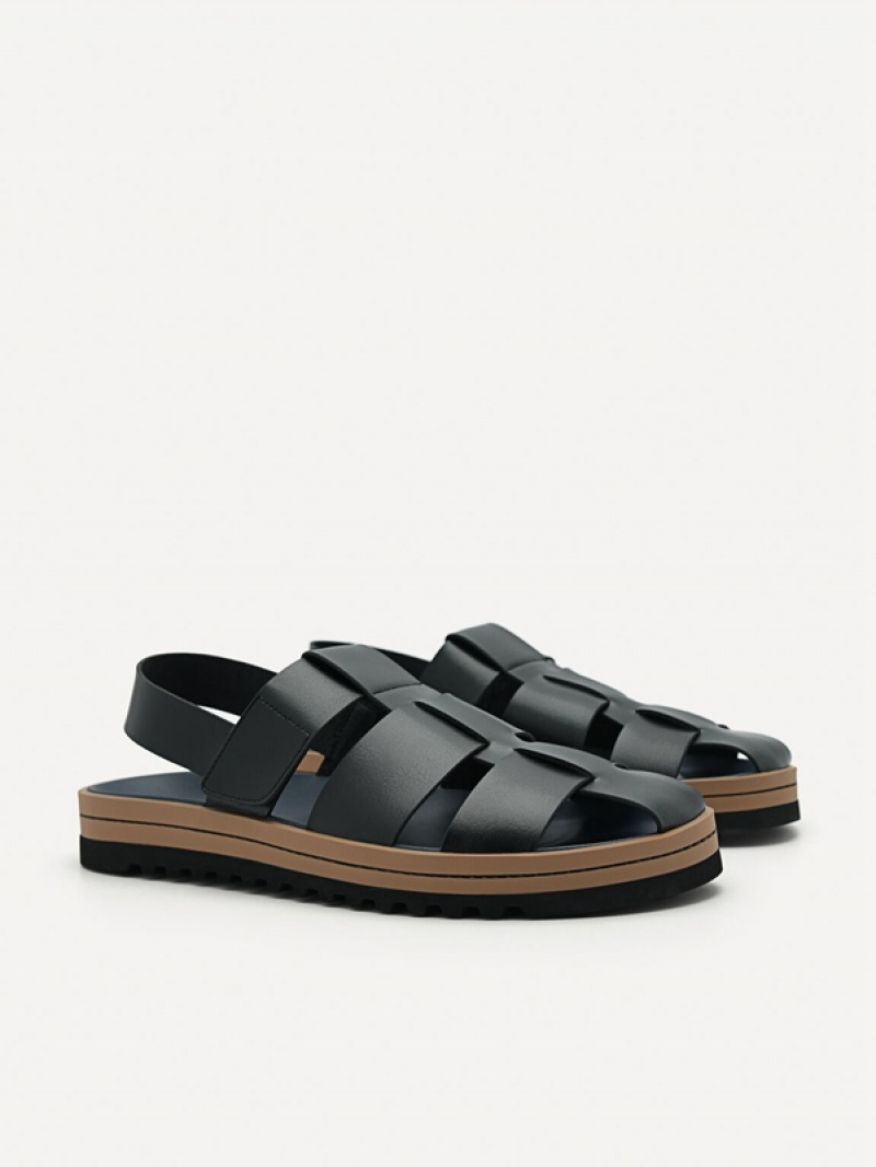 Black Men's Pedro George Caged Sandals | LVAUOD-523