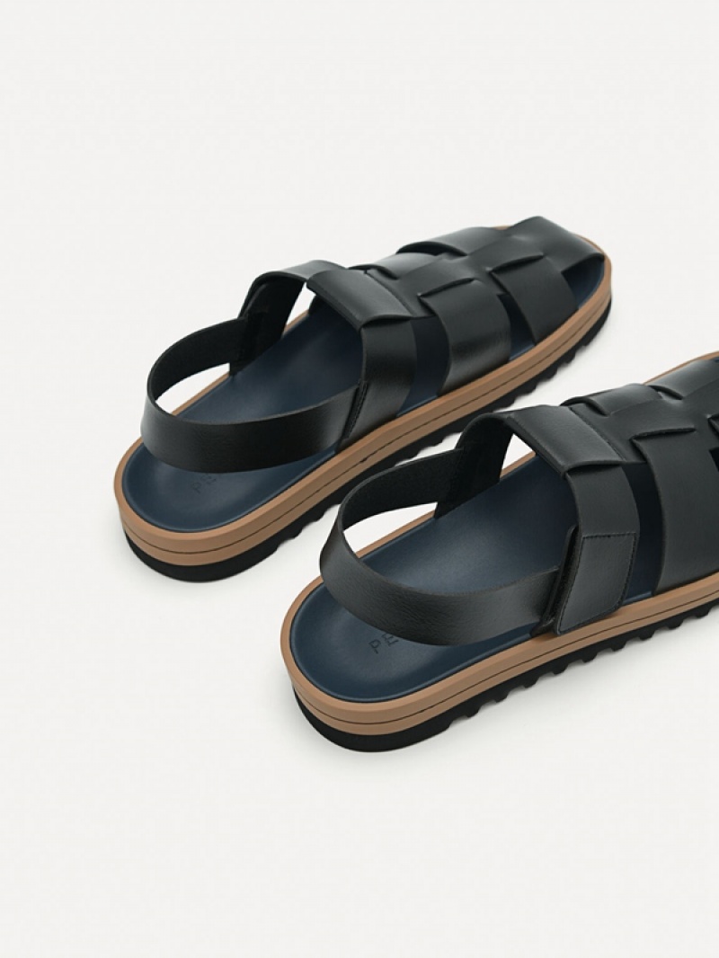 Black Men's Pedro George Caged Sandals | LVAUOD-523