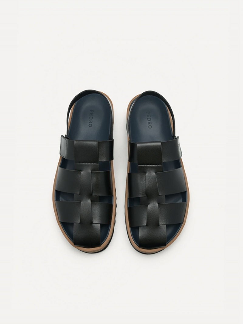 Black Men's Pedro George Caged Sandals | LVAUOD-523