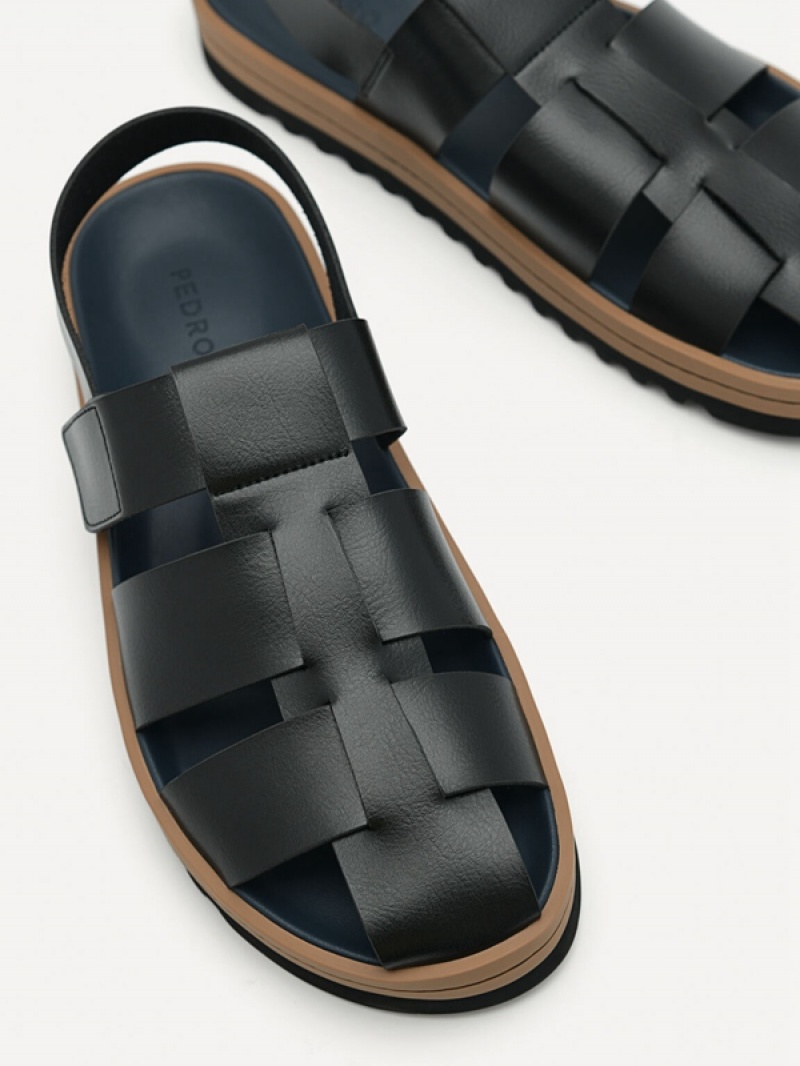 Black Men's Pedro George Caged Sandals | LVAUOD-523