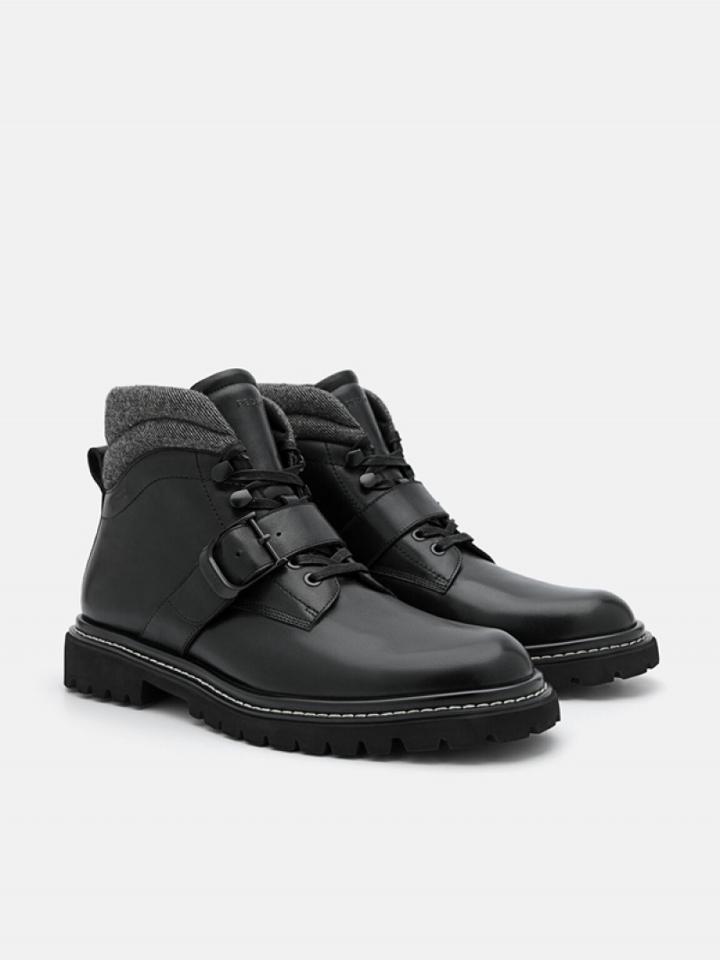 Black Men's Pedro Helix Leather Boots | JGLIPT-485