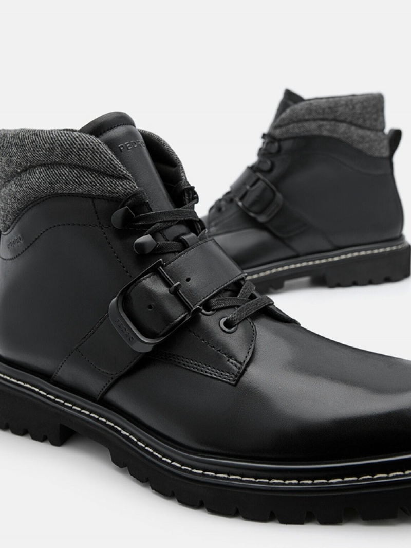 Black Men's Pedro Helix Leather Boots | JGLIPT-485