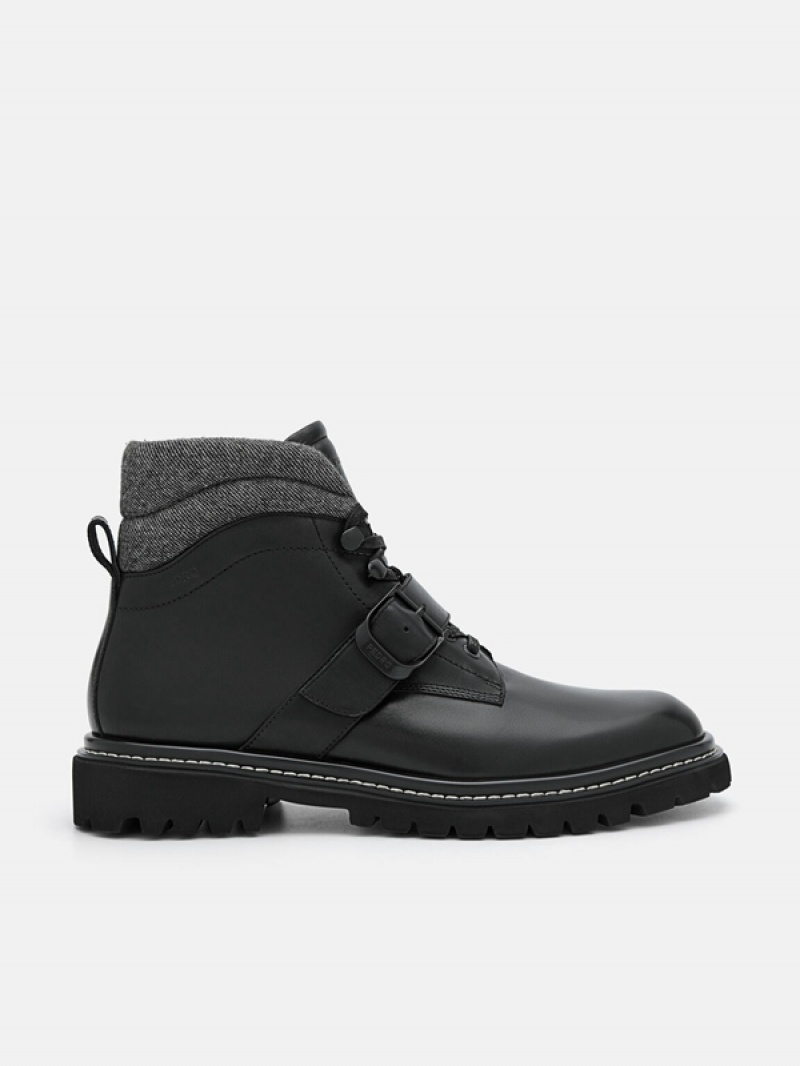 Black Men\'s Pedro Helix Leather Boots | JGLIPT-485