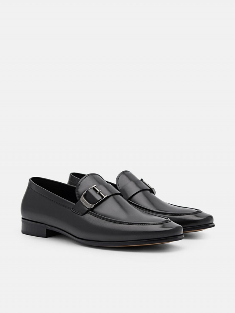 Black Men's Pedro Helix Leather Loafers | FNMQSY-374