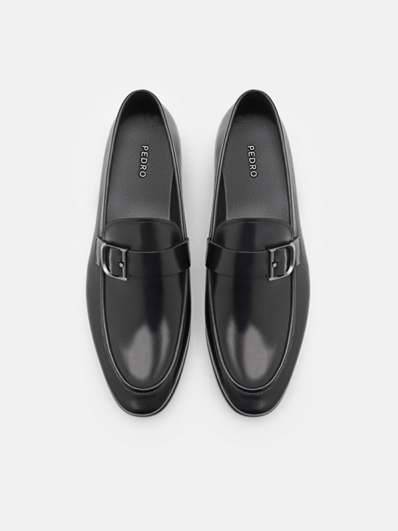 Black Men's Pedro Helix Leather Loafers | FNMQSY-374