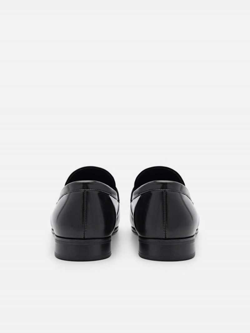 Black Men's Pedro Helix Leather Loafers | FNMQSY-374