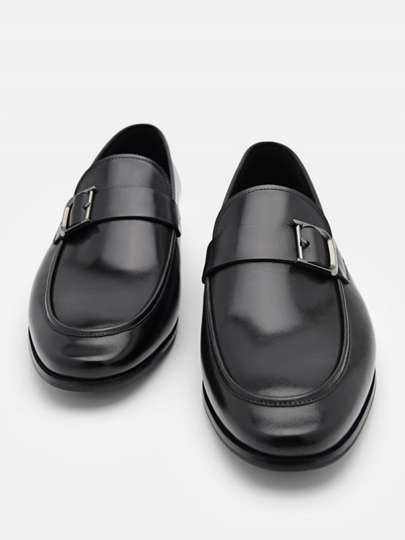 Black Men's Pedro Helix Leather Loafers | FNMQSY-374