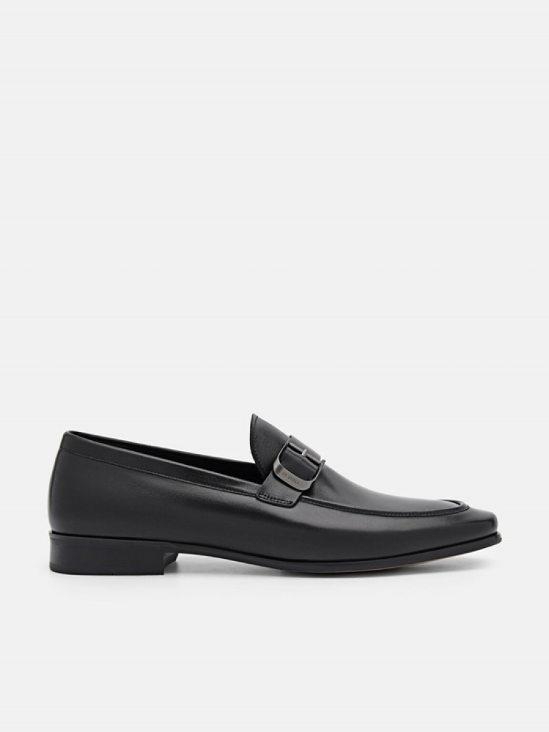 Black Men\'s Pedro Helix Leather Loafers | FNMQSY-374