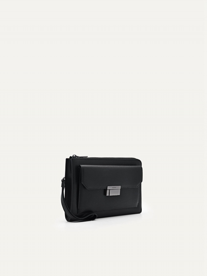 Black Men's Pedro Henry Leather Clutch Bag | SJNZCL-901