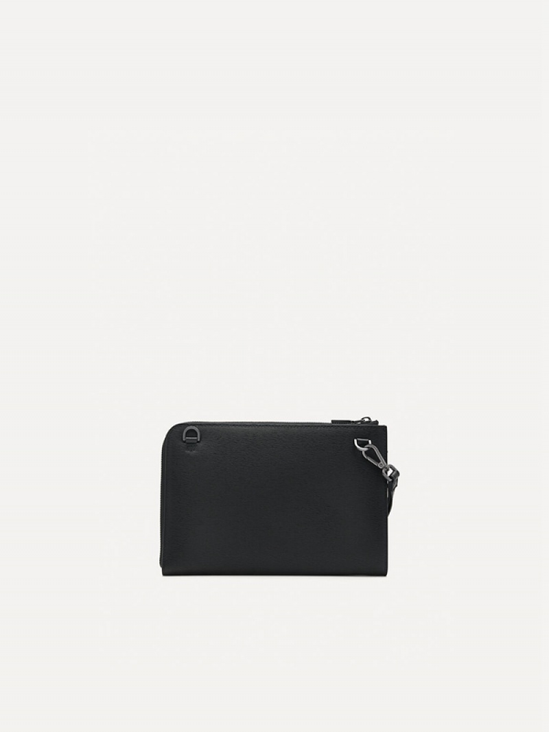 Black Men's Pedro Henry Leather Clutch Bag | SJNZCL-901