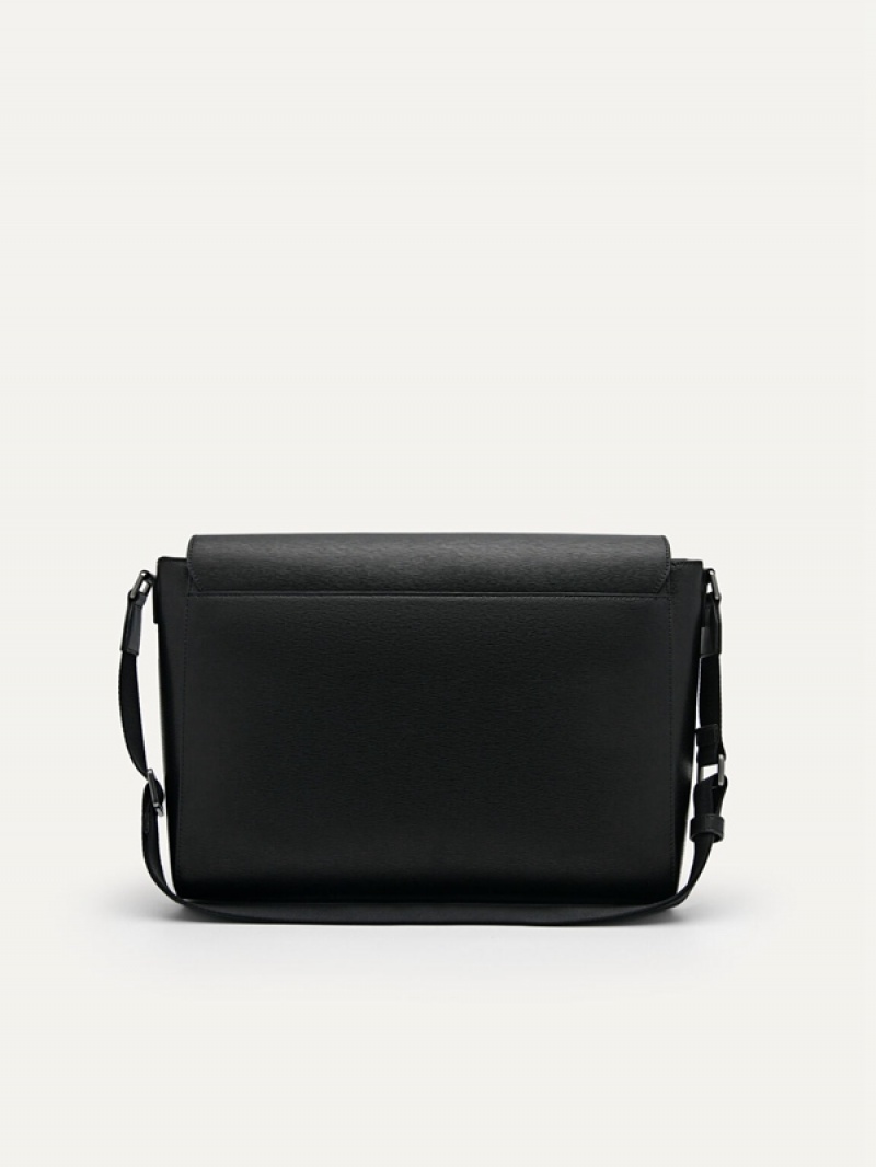 Black Men's Pedro Henry Leather Messenger Bags | REHAKL-317