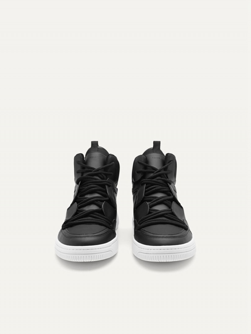 Black Men's Pedro High Top Court Sneakers | YRZQEO-073