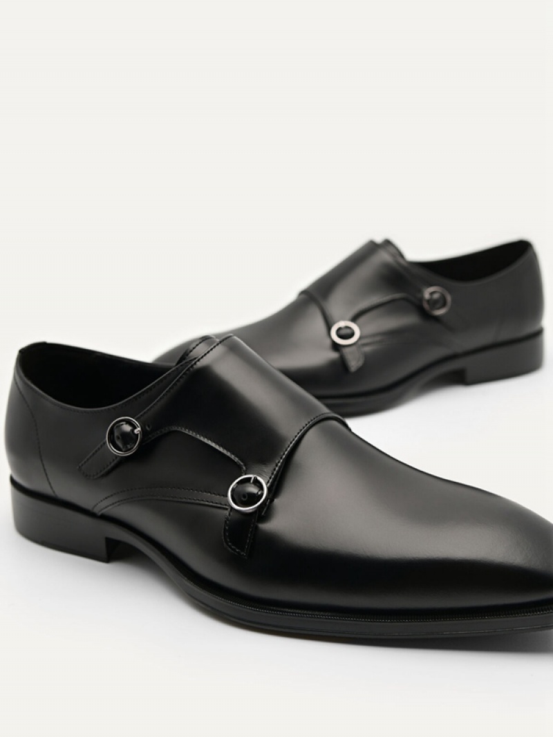 Black Men's Pedro Holly Leather Double Monkstrap Derby Shoes | SZARWH-860