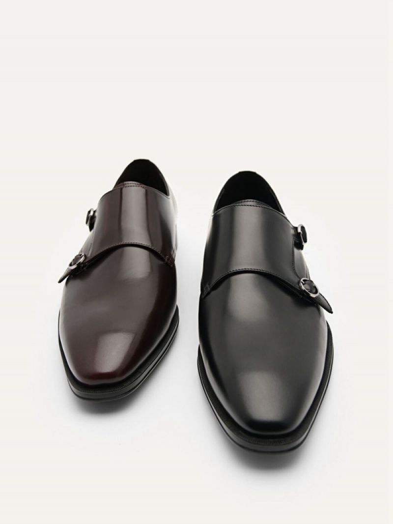 Black Men's Pedro Holly Leather Double Monkstrap Derby Shoes | SZARWH-860