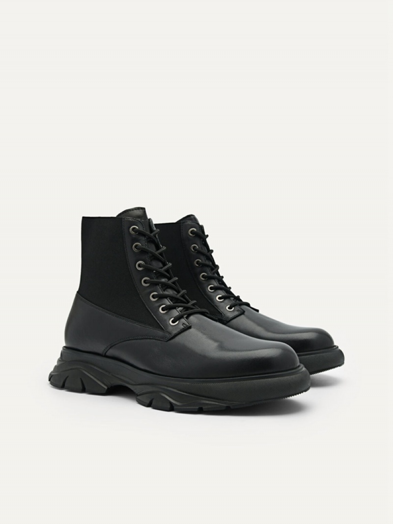 Black Men's Pedro Hybrix Leather Boots | DNZRIG-173