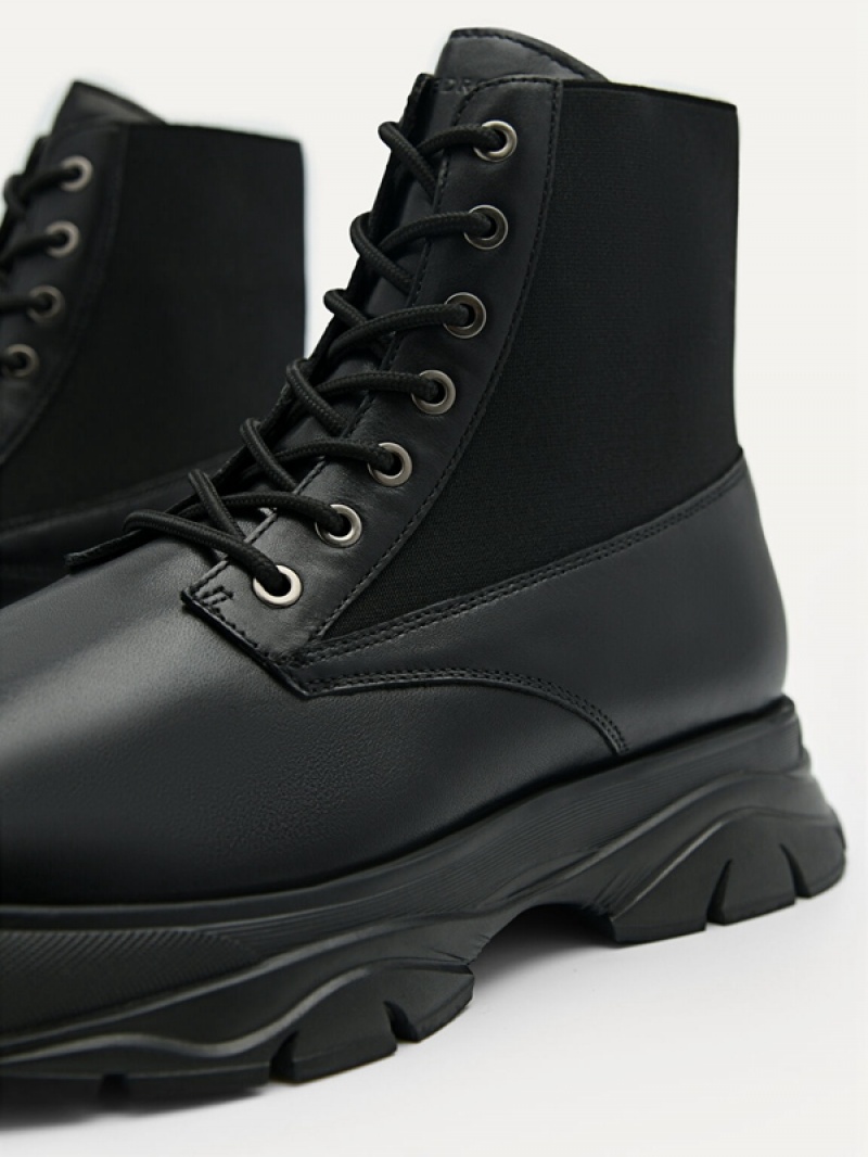 Black Men's Pedro Hybrix Leather Boots | DNZRIG-173