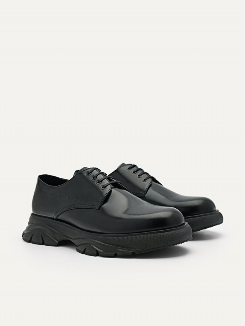 Black Men's Pedro Hybrix Leather Derby Shoes | DTRLGI-104