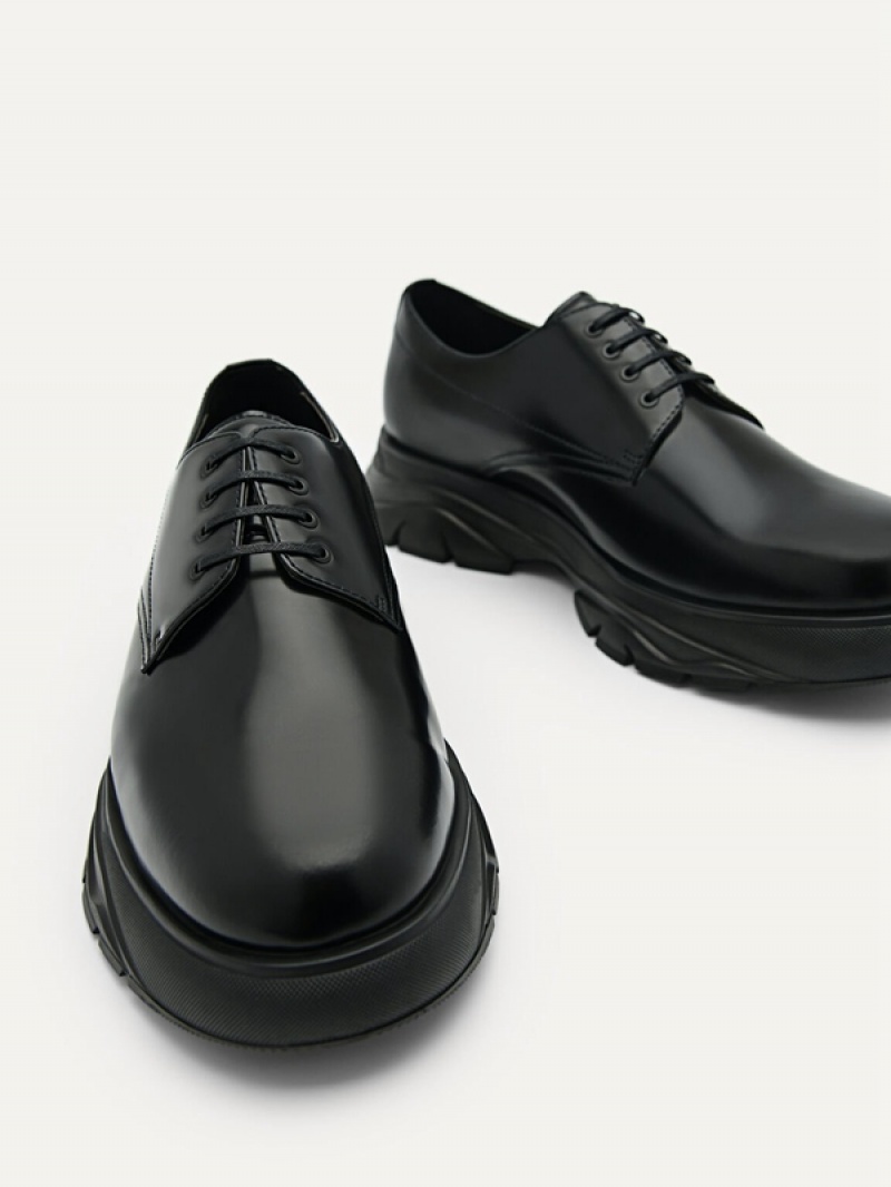 Black Men's Pedro Hybrix Leather Derby Shoes | DTRLGI-104