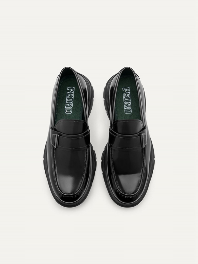 Black Men's Pedro Hybrix Leather Loafers | WCVXOL-364