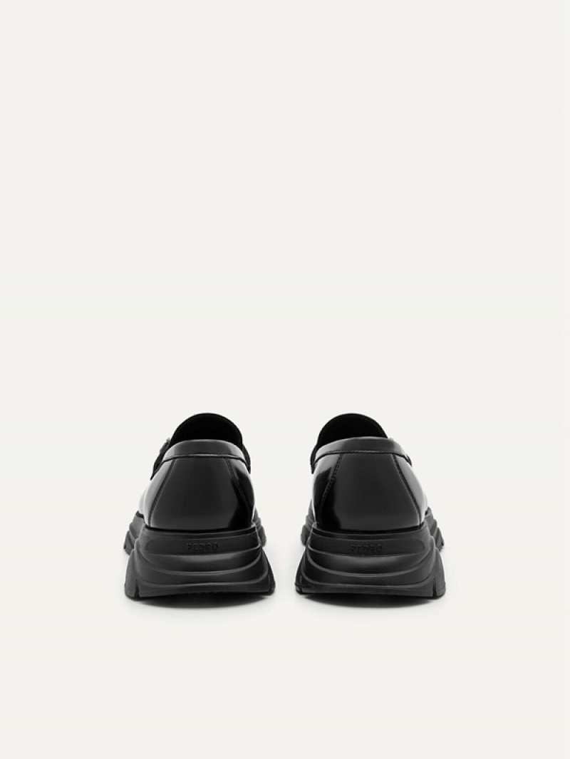 Black Men's Pedro Hybrix Leather Loafers | WCVXOL-364