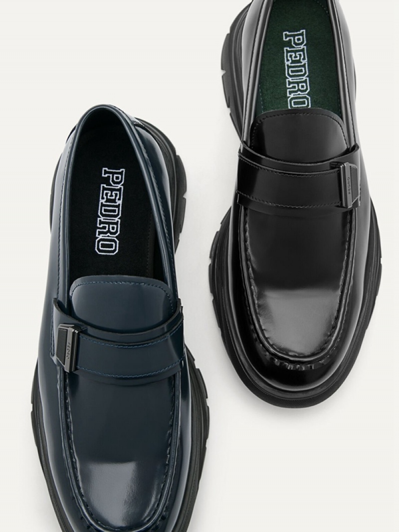 Black Men's Pedro Hybrix Leather Loafers | WCVXOL-364