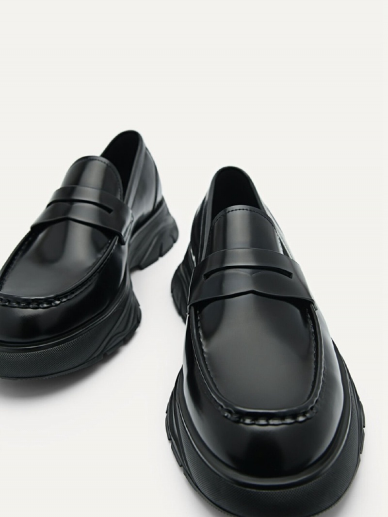 Black Men's Pedro Hybrix Leather Penny Loafers | EOWCHQ-064