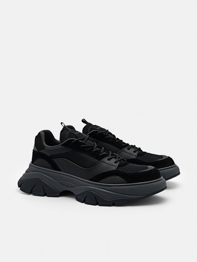 Black Men's Pedro Hybrix Suede Sneakers | UOFGTE-537