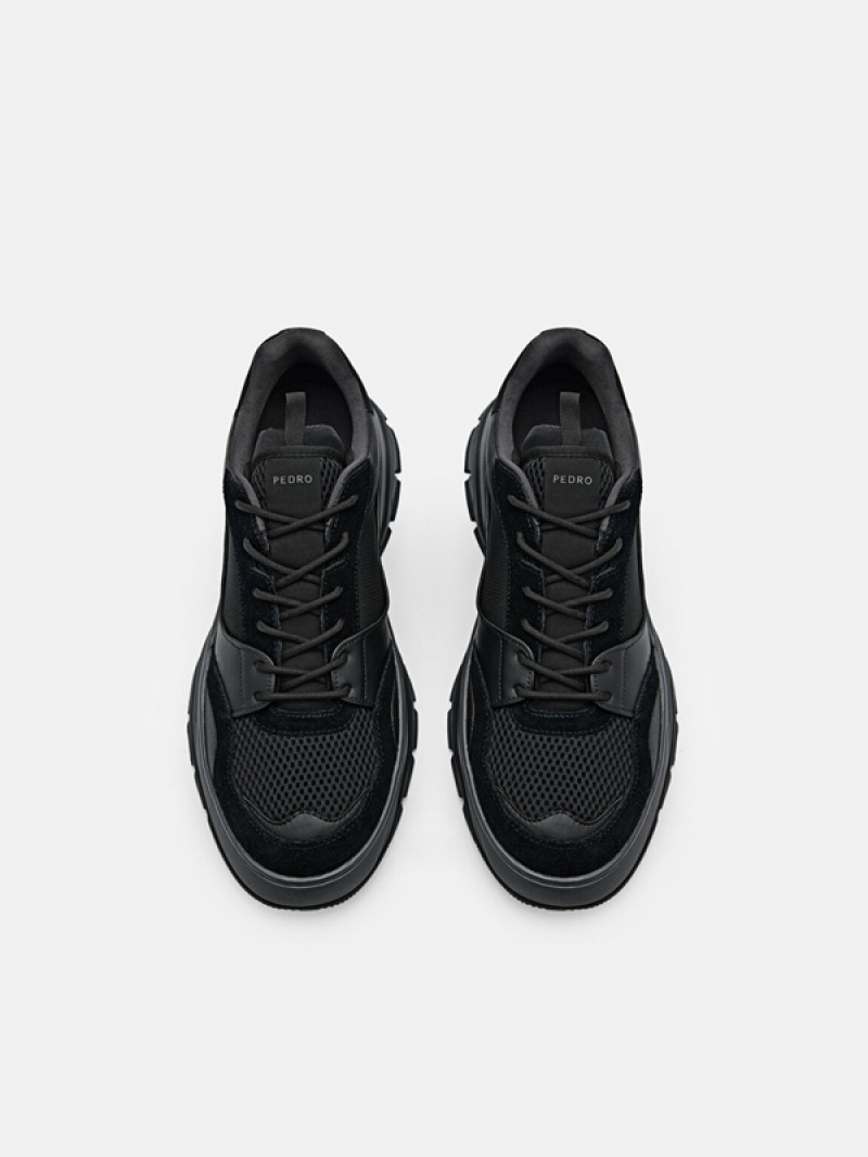 Black Men's Pedro Hybrix Suede Sneakers | UOFGTE-537