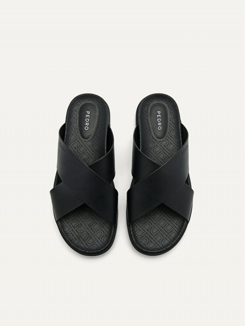 Black Men's Pedro Icon Cross Strap Sandals | MNQBFC-129