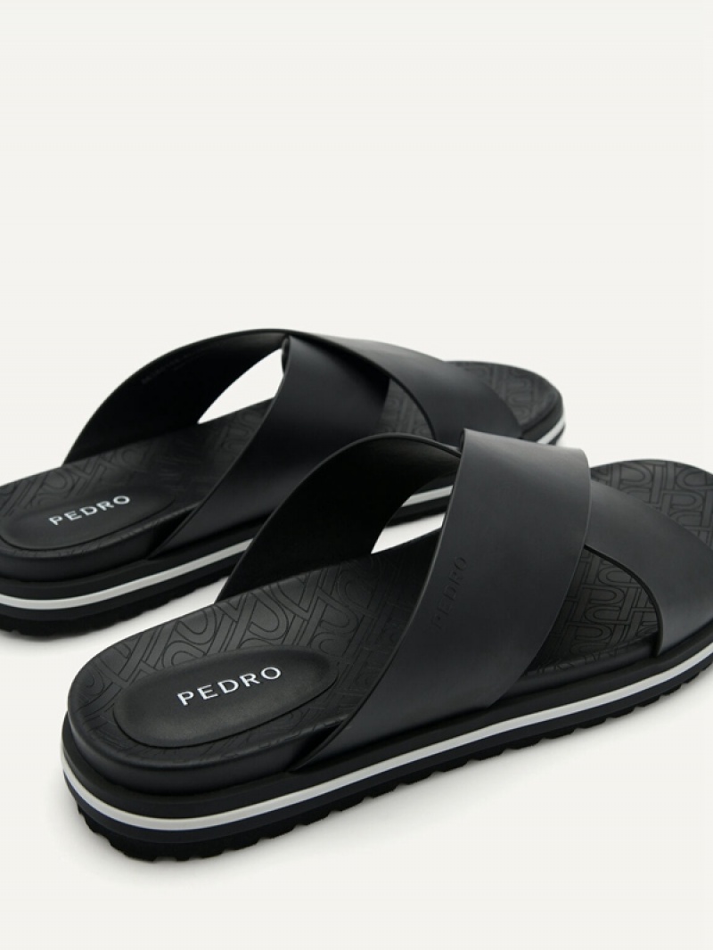 Black Men's Pedro Icon Cross Strap Sandals | MNQBFC-129