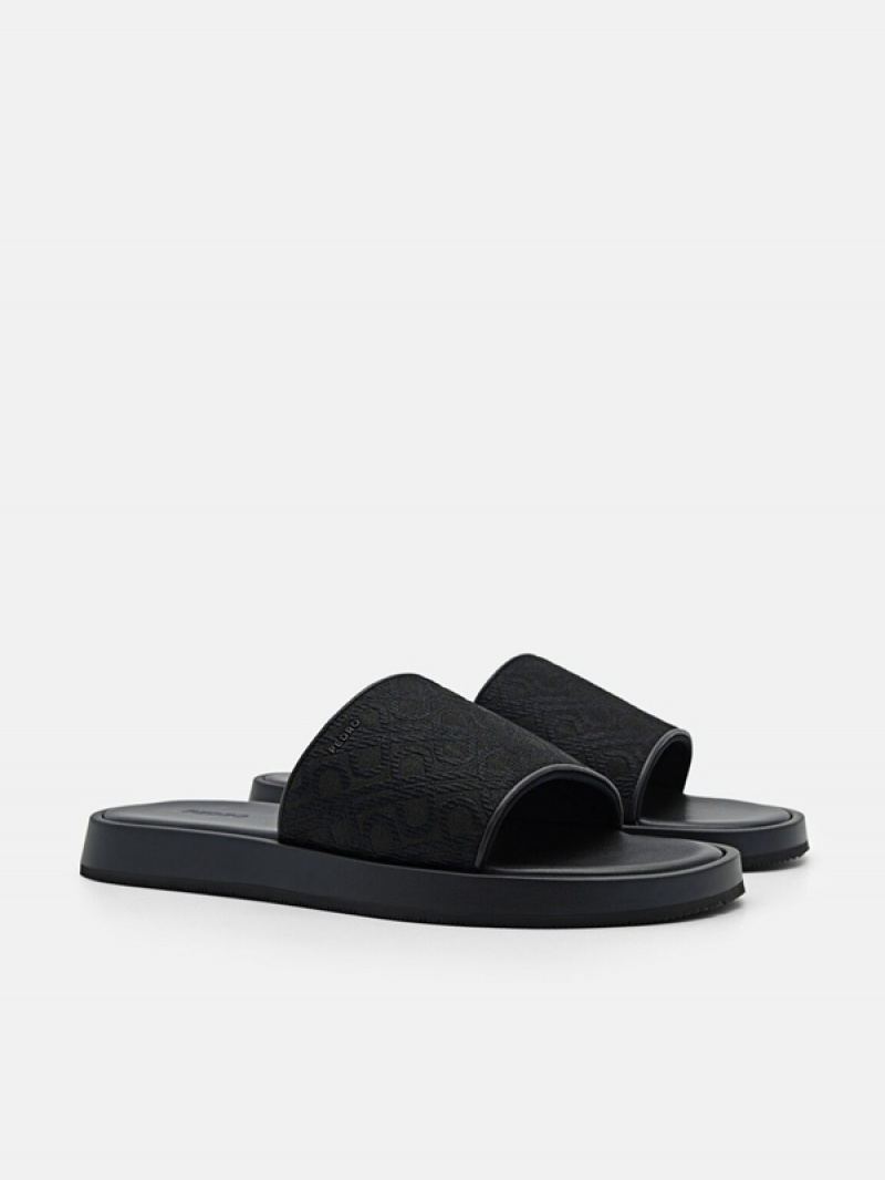 Black Men's Pedro Icon Jacquard Slides | GJRVLS-160