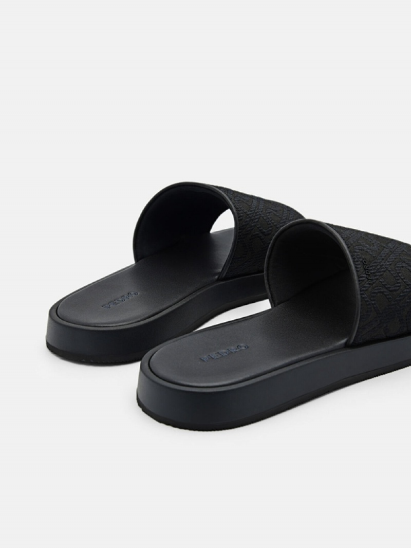 Black Men's Pedro Icon Jacquard Slides | GJRVLS-160