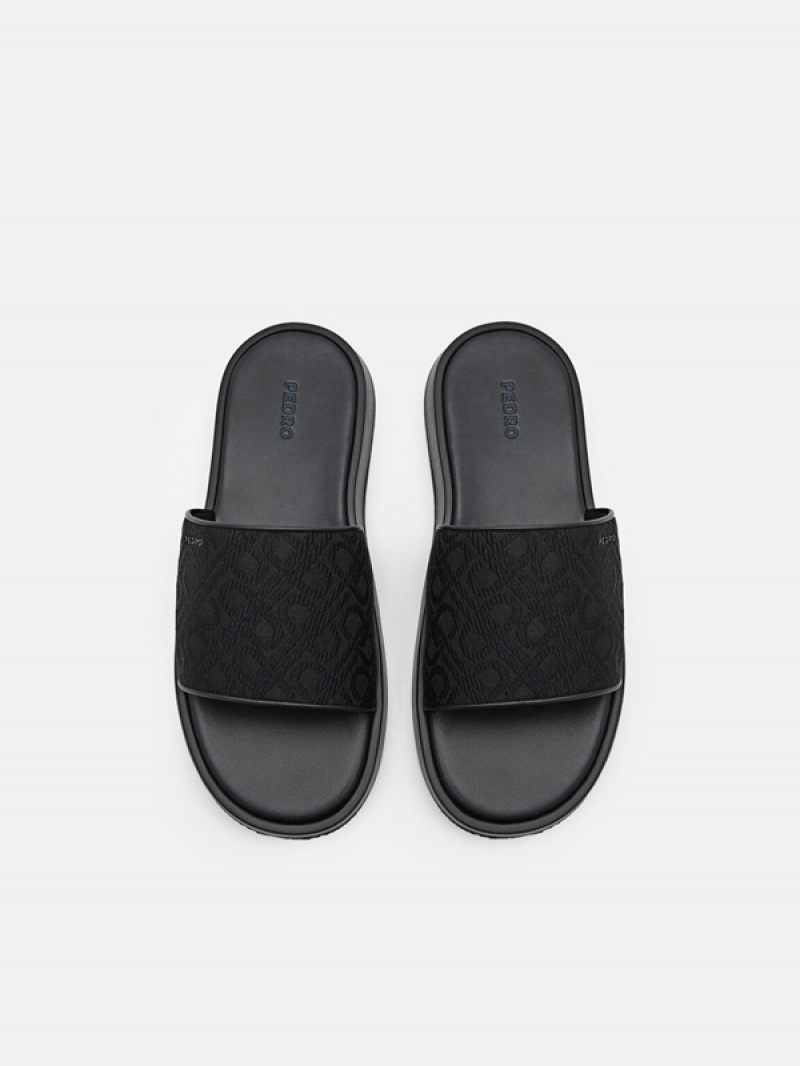 Black Men's Pedro Icon Jacquard Slides | GJRVLS-160