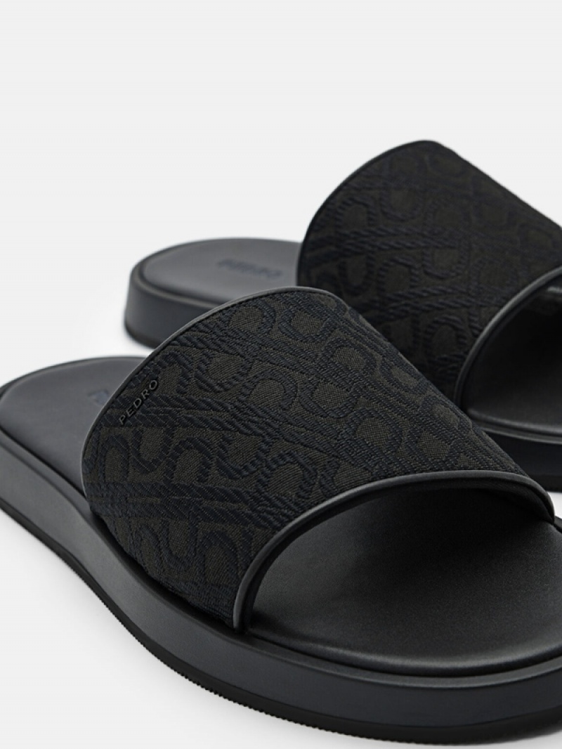 Black Men's Pedro Icon Jacquard Slides | GJRVLS-160