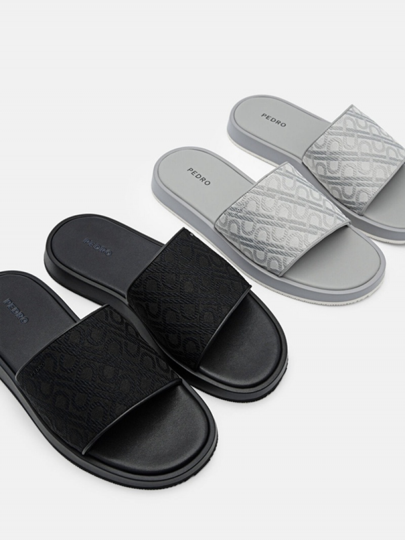 Black Men's Pedro Icon Jacquard Slides | GJRVLS-160