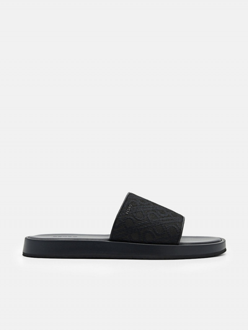 Black Men\'s Pedro Icon Jacquard Slides | GJRVLS-160