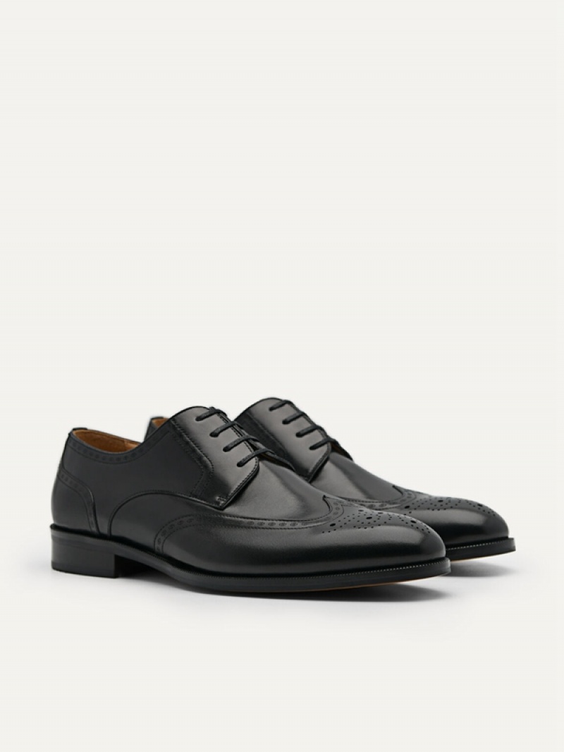 Black Men's Pedro Icon Leather Brogue Derby Shoes | UJDIBW-248