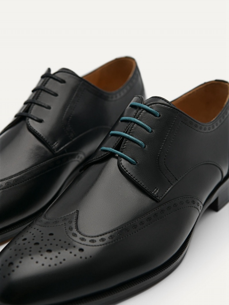 Black Men's Pedro Icon Leather Brogue Derby Shoes | UJDIBW-248