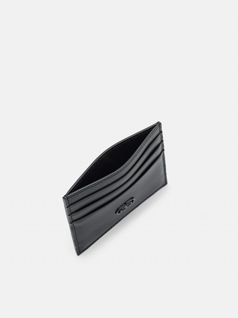 Black Men's Pedro Icon Leather Card Holder | ZITOBA-359