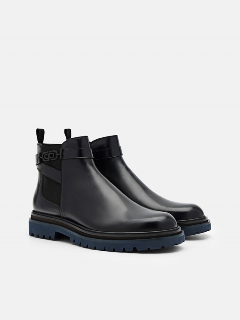 Black Men's Pedro Icon Leather Chelsea Boots | QONXLV-123